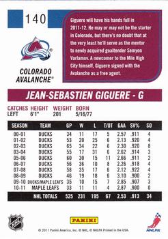 2011-12 Score #140 Jean-Sebastien Giguere Back