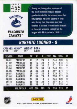 2011-12 Score - Glossy #455 Roberto Luongo Back