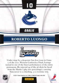 2011-12 Score - Playoff Heroes #10 Roberto Luongo Back