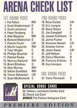 1991 Arena Draft Picks #NNO Checklist Front