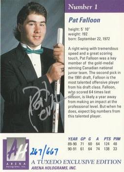 1991 Arena Draft Picks - Autographs #1 Pat Falloon  Back