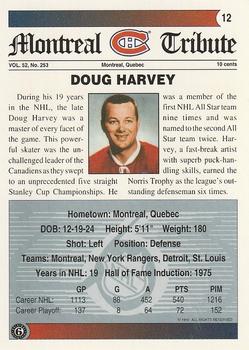 1991-92 Ultimate Original 6 #12 Doug Harvey Back