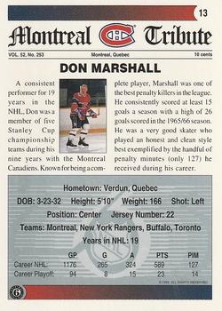 1991-92 Ultimate Original 6 #13 Don Marshall Back