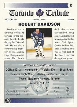 1991-92 Ultimate Original 6 #33 Bob Davidson Back
