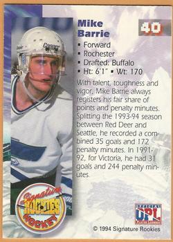 1994-95 Signature Rookies #40 Mike Barrie Back