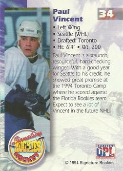 1994-95 Signature Rookies #34 Paul Vincent Back