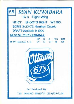 1989-90 7th Inning Sketch OHL #55 Ryan Kuwabara Back