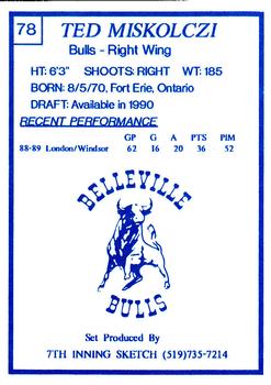 1989-90 7th Inning Sketch OHL #78 Ted Miskolczi Back