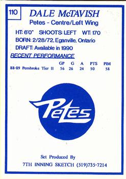 1989-90 7th Inning Sketch OHL #110 Dale McTavish Back