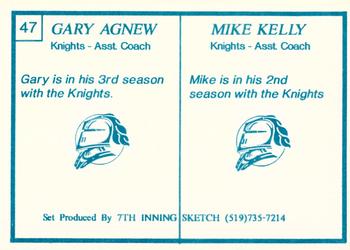 1989-90 7th Inning Sketch OHL #47 Mike Kelly/Gary Agnew Back