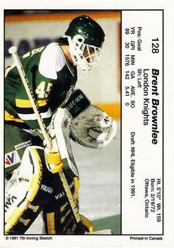 1990-91 7th Inning Sketch OHL #128 Brent Brownlee Back
