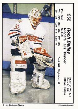 1990-91 7th Inning Sketch OHL #252 Roch Belley Back
