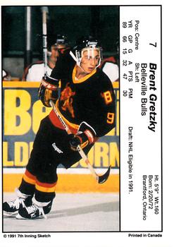 1990-91 7th Inning Sketch OHL #7 Brent Gretzky Back