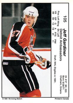 1990-91 7th Inning Sketch OHL #105 Jeff Gardiner Back