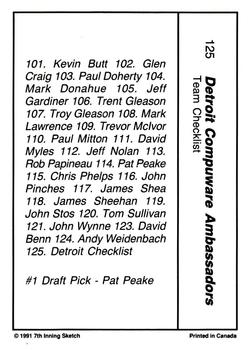 1990-91 7th Inning Sketch OHL #125 Detroit Checklist Back