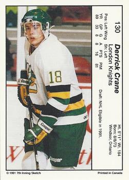 1990-91 7th Inning Sketch OHL #130 Derrick Crane Back