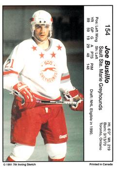 1990-91 7th Inning Sketch OHL #154 Joe Busillo Back