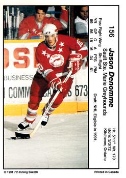 1990-91 7th Inning Sketch OHL #156 Jason Denomme Back