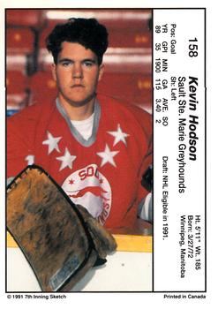 1990-91 7th Inning Sketch OHL #158 Kevin Hodson Back