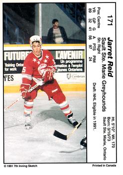 1990-91 7th Inning Sketch OHL #171 Jarrett Reid Back