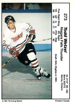 1990-91 7th Inning Sketch OHL #273 Todd Wetzel Back