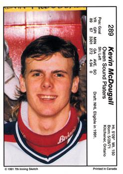 1990-91 7th Inning Sketch OHL #289 Kevin McDougall Back