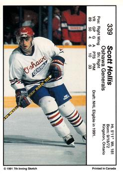 1990-91 7th Inning Sketch OHL #339 Scott Hollis Back