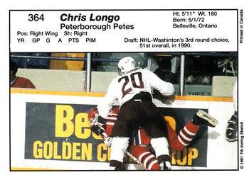 1990-91 7th Inning Sketch OHL #364 Chris Longo Back