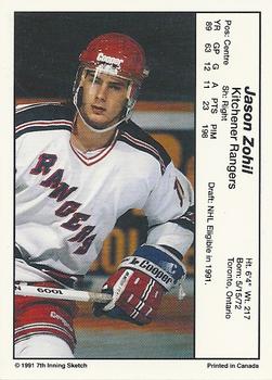 1990-91 7th Inning Sketch OHL #243 Jason Zohil Back