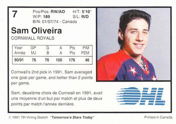1991-92 7th Inning Sketch OHL #7 Sam Oliveira Back