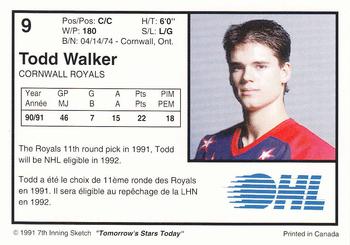 1991-92 7th Inning Sketch OHL #9 Todd Walker Back