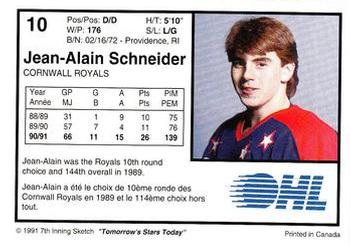 1991-92 7th Inning Sketch OHL #10 Jean-Alain Schneider Back