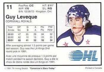 1991-92 7th Inning Sketch OHL #11 Guy Leveque Back