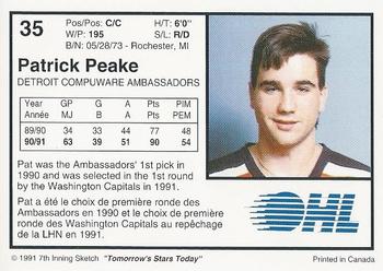 1991-92 7th Inning Sketch OHL #35 Pat Peake Back