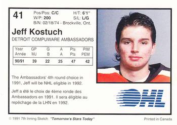 1991-92 7th Inning Sketch OHL #41 Jeff Kostuch Back