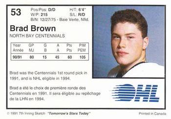 1991-92 7th Inning Sketch OHL #53 Brad Brown Back