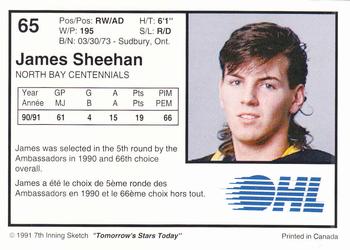 1991-92 7th Inning Sketch OHL #65 Jamie Sheehan Back
