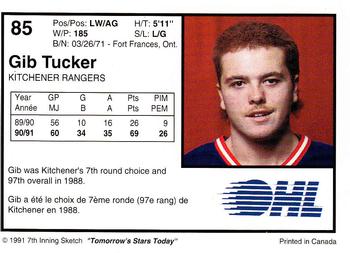 1991-92 7th Inning Sketch OHL #85 Gib Tucker Back