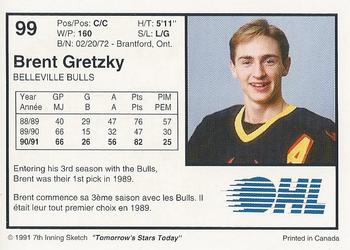 1991-92 7th Inning Sketch OHL #99 Brent Gretzky Back