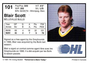1991-92 7th Inning Sketch OHL #101 Blair Scott Back