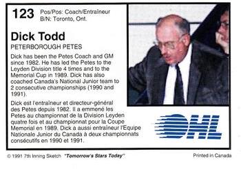 1991-92 7th Inning Sketch OHL #123 Dick Todd Back