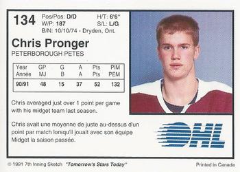 1991-92 7th Inning Sketch OHL #134 Chris Pronger Back
