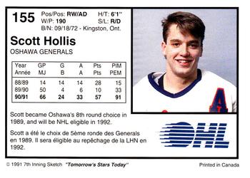 1991-92 7th Inning Sketch OHL #155 Scott Hollis Back