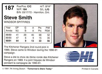 1991-92 7th Inning Sketch OHL #187 Steve Smith Back