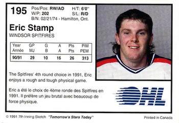 1991-92 7th Inning Sketch OHL #195 Eric Stamp Back