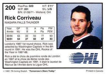 1991-92 7th Inning Sketch OHL #200 Rick Corriveau Back