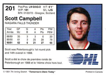 1991-92 7th Inning Sketch OHL #201 Scott Campbell Back