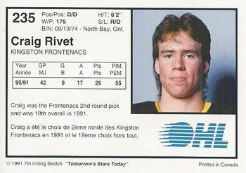 1991-92 7th Inning Sketch OHL #235 Craig Rivet Back