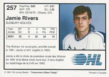 1991-92 7th Inning Sketch OHL #257 Jamie Rivers Back