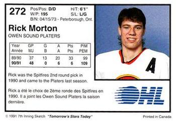 1991-92 7th Inning Sketch OHL #272 Rick Morton Back